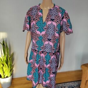 Simply Southern Flamingo Print Dress, Pink Black & Teal, NWT, New, Size Large